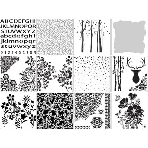 12 Styles Hollow Layering Stencils Scrapbooking Stamping Embossing Wall Painting Pre Drawing Ruler Masking Spray Template