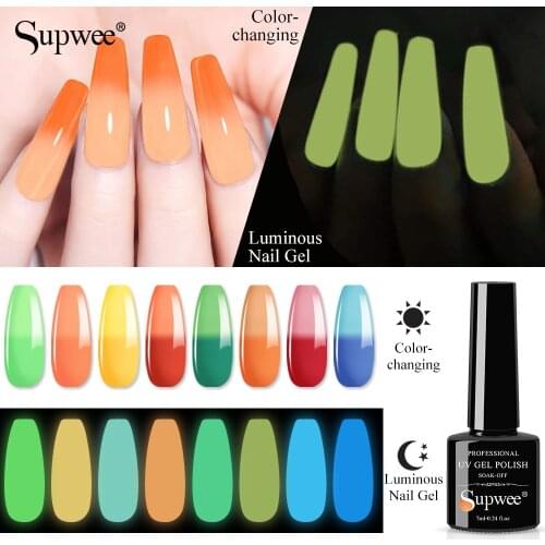 Supwee 7ml Thermal Gel Nail Polish Glow In The Dark Color Changing Gel Soak Off UV Nail Varnish Semi Permanent Nail Art Lacquer