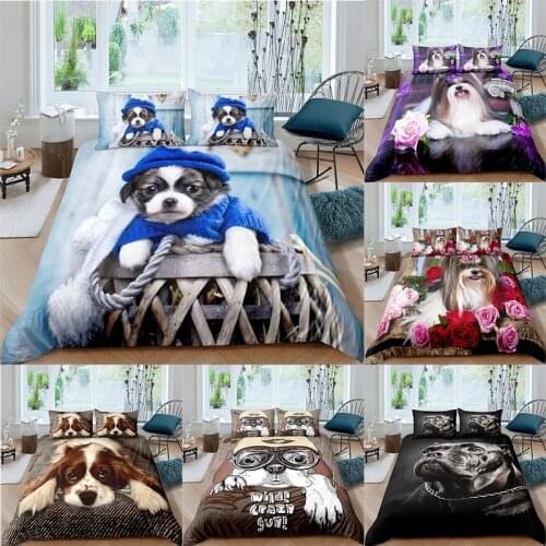 3D Printed Cute Puppy Bedding Set Dog Microfiber Duvet Cover Quilt Cover Set Comforter And Pillowcase King Queen Size Pets Dog