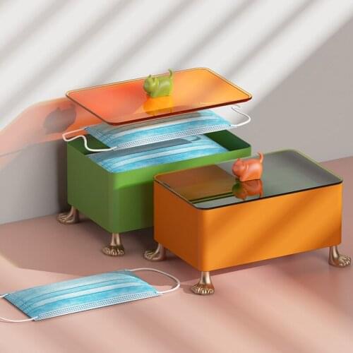 Mask Storage Box With Cover Cute Cat Paw Base Facemask Holder Dustproof Moisture-proof Sundries Organizer Desktop Accessories
