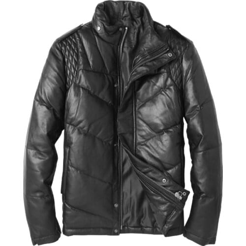 Leather Jacket Men Genuine Leather Jacket Thicken Winter Sheepskin Mens Duck Down Coat Jaqueta De Couro 81U2161 YY572