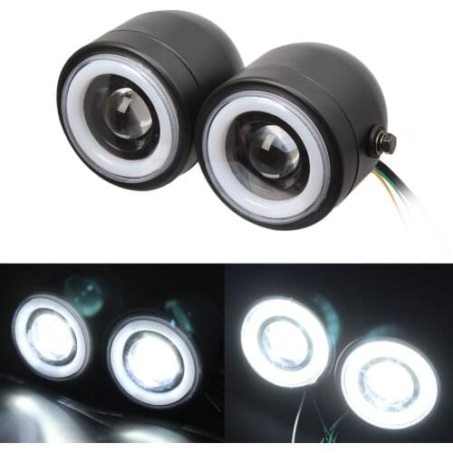 Motorcycle Cafe Racer LED Twins Dual Headlight Double Angel Eyes Headlamp For Harley Street Fat Boy Honda Yamaha Custom Bobber
