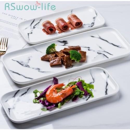 Marbled Ceramic Tableware Rectangular Plate Home Dining Plate Restaurant Hotel Dessert Ceramic Plate Serving Platter For Home