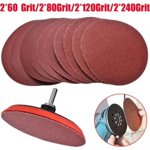 Sanding Disc Set 1 125mm Backing Pad + 1 10mm Drill Adaptor + 10pcs Sanding Discs Paper 60/80/120/240 Grits For Polishing Tool