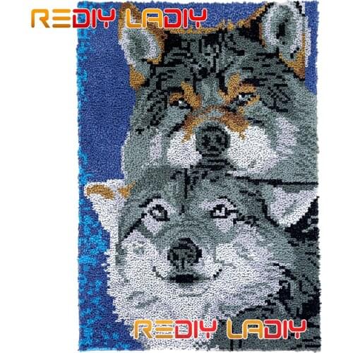 Latch Hook Rug Kits Two Wolves Plush Wall Hangings DIY Carpet Rug Chunky Yarn Arts Cushion Crocheted Floor Mat Hobby & Crafts