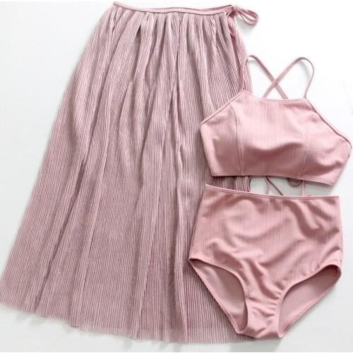 2021 New Women Solid Bikini Set with Skirt Swimwear Bandage Bathing Suit Swimming Beachwear Summer Sexy Ladies Swimsuit Biquini