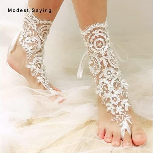 New Arrival Real Classic Ivory Lace Wedding Barefoot Sandals 2019 Anklet Shoes Leg Chain Bridal Beach Ankle Bracelets for Women
