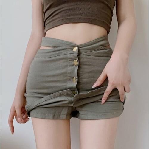 Casual Korean Women Solid Denim Button Mini Sexy A-Line Short Skirt Summer Kawaii Harajuku High Waist Skirts Female