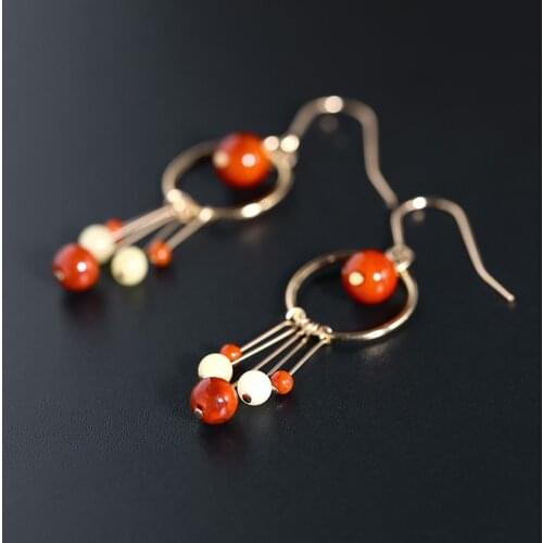 DMBS095 Liangshan South Red Agate Earrings Female Genuine gemstones Yellow 14K Gold Injection Earrings Wax Gift