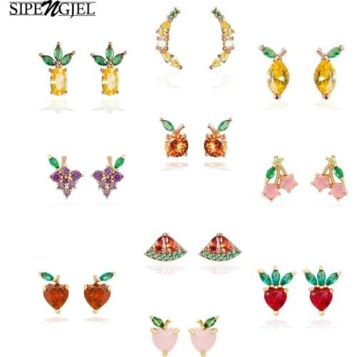 SIPENGJEL Fashion Sweet Fruit Series Stud Earrings Summer colored Pineapple Peach Cherry Earrings For Girls Gift Jewelry 2021