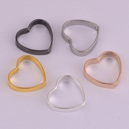 100pcs 13*14*3mm heart-sharped double hole copper ring handmade jewelry connector for earring DIY jewelry finding