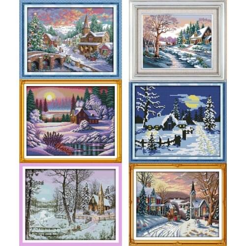 11CT Printed Fabric 14CT Canvas,Beautiful Snow Scene Series ,Large living Room Decoration Grid,Cross-stitch Kits Needlework