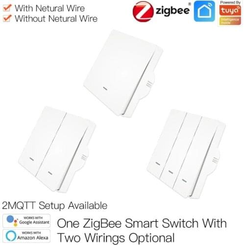 Tuya ZigBee Smart Light Wall Switch With/without Neutral Wire No Capacitor Needed Smart Life 2/3 Way Work With Alexa Google Home