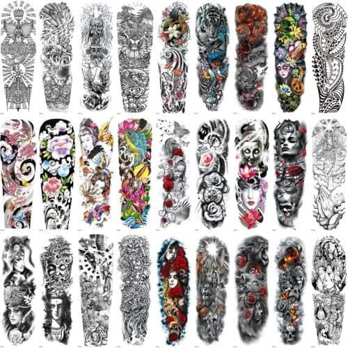 Temporary Tattoo Sticker Full Arm Large Skull tiger clock wolf Totem angel rose lotus colorul fake Waterproof tattoo sleeve new