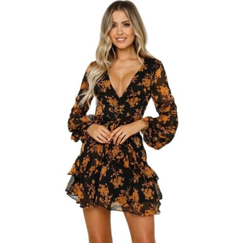 Explosion models Europe and America autumn new fashion printing long sleeve dress