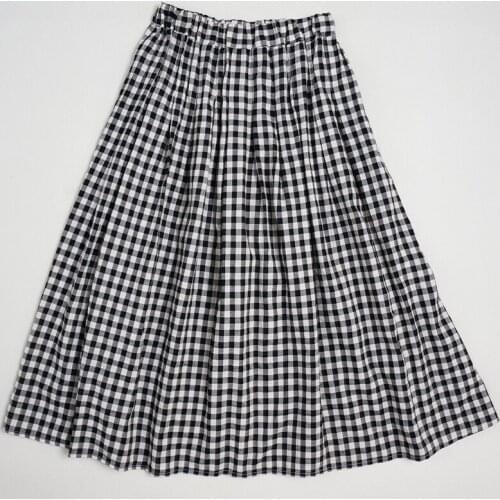 Summer New Style Cotton Black White Plaid Pleated Skirt Autumn Retro Style Literature Art Wild Thin Student Bust A-Line Skirt