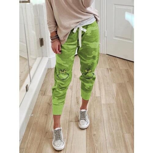 Women Comfy Stretch Christmas Long Wide Leg Lounge Pants Grinch Face Graphi Sweat Pants Women Casual Streetwear Women