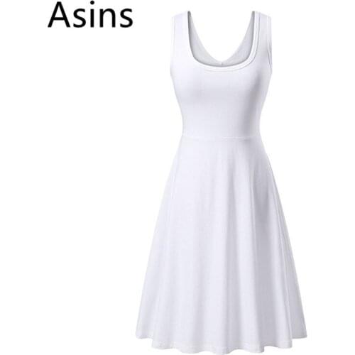 Asins dress women 2019 summer new hot casual fashion o neck high waist solid color sleeveless comfortable simple wild sexy dress