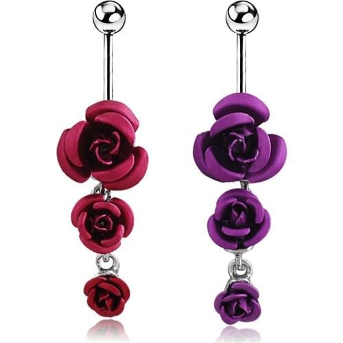 1Pcs 2 Colors Available Fashion Simple Rose Fower Belly Button Ring Belly Button Nail Belly Button