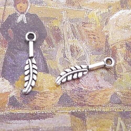 50 Pieces 15*3mm Mixed Alloy Antique Silver Color Feather Charms Bracelet Vintage Pendant Accessory For DIY Jewelry Making