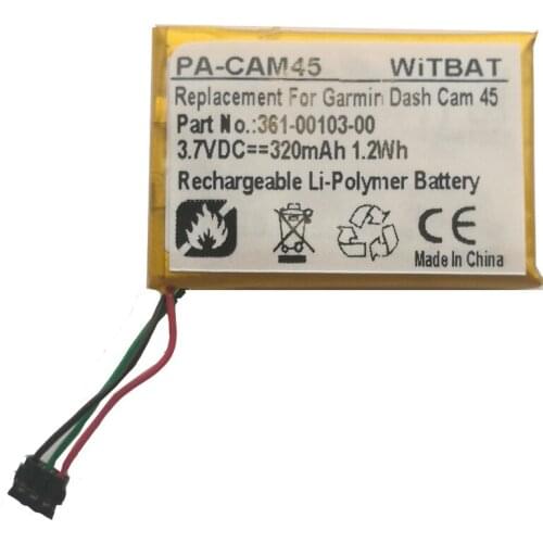 3.7V 320mAh Battery for Garmin Dash Cam 45 46 55 56 66W Li-Polymer Rechargeable Accumulator Replaceable 361-00103-00