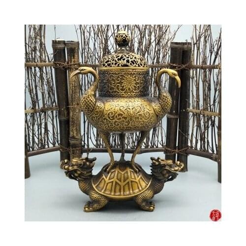 Antique brass ornaments, dragon turtle crane incense burner home decoration