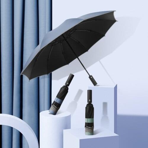 10-bone automatic vinyl folding reverse umbrella windproof men and women umbrellas tri-fold reflective strip sunny umbrellas