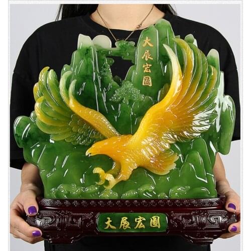 LARGE # HOME Shop Business hall decoration lucky Money Drawing Eagle vulture lanneret FENG SHUI crystal jade Sculpture statue