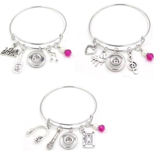 10PCS Wholesale New Arrival Music Jewelry DJ Music Note Guitar Piano Charm Bracelet Snap Bracelets For Women DJ Gifts Pulsera