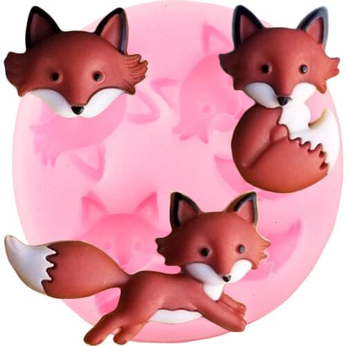 Baby Birthday Cute Fox Head Fondant Cake Decorating Tools Animals Cupcake Topper Silicone Molds Candy Chocolate Gumpaste Moulds