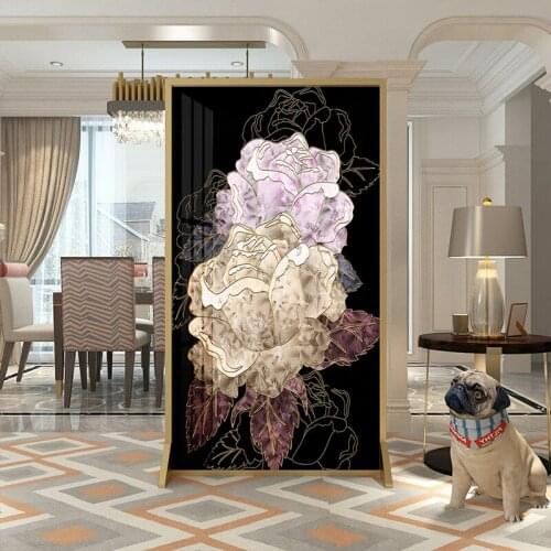 European style romantic rose light luxury art deco partition living room sofa bedroom metal mobile screen