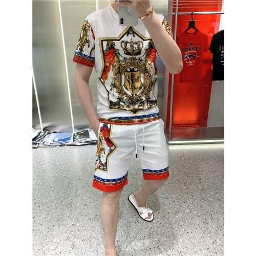 Europe designer printing Men Tracksuit Set Mens Summer Mens casual Clothing Fitness Set men Tracksuits Short Sleeve Set 2020
