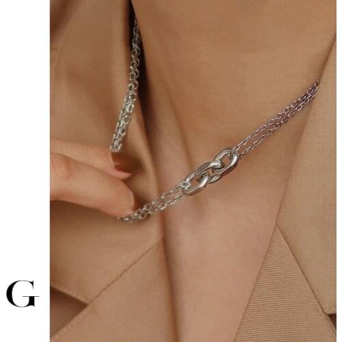 GHIDBK Wholesale Layering Thick-Thin Chain Mixed Silver Color Chain Chokers Necklaces in Stainless Steel Street Style Jewelry