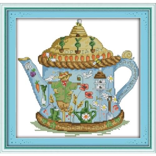 Joy Sunday The Scarecrow Teapot Counted Cross Stitch Kits 11&14CT DIY Embroidery Kits Needlework for Home Decor Handmade Gift