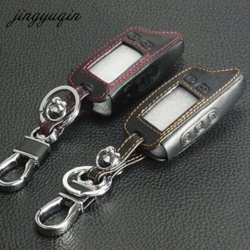 Jingyuqin TW9010 LCD keychain Leather Case For Tomahawk TW9010 TW9020 TW4000 TW701 Remote Key Fob Cover Two Way Car Alarm System