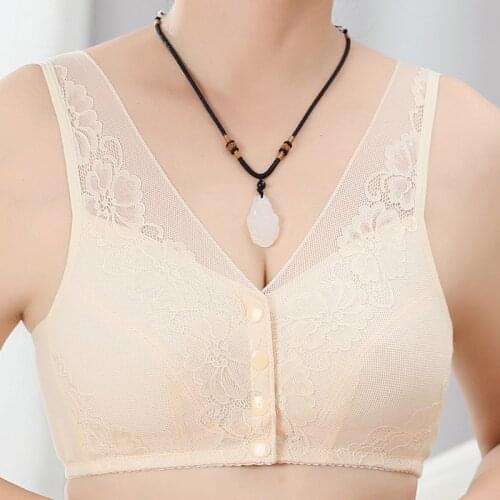 Plus Size Thin Lace Bras For Women Front Closure Vests Cotton Sexy Underwear Bra Embroidery Floral Bralette Brassiere