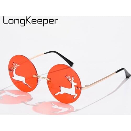LongKeeper New Fashion Rimless Sunglasses Women Men Round Party Sun Glasses Ladies Unique Hollow Punk Eyeware Christmas Gift
