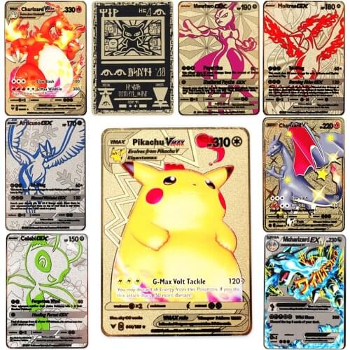 TAKARA TOMY Pokemon Metal Card Game Anime Battle Card Gold Charizard Pikachu Collection Card Toys For Children Christmas gift