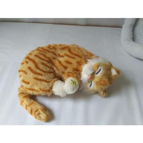 Simulation sleeping cat model toy resin&fur breathing yellow stripe cat model gift about 25x18cm 2231