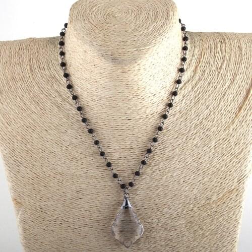 RH Fashion Bohemian Tribal Jewelry 4mm Glass Rosary Chain Glass Dorp Pendant Necklaces