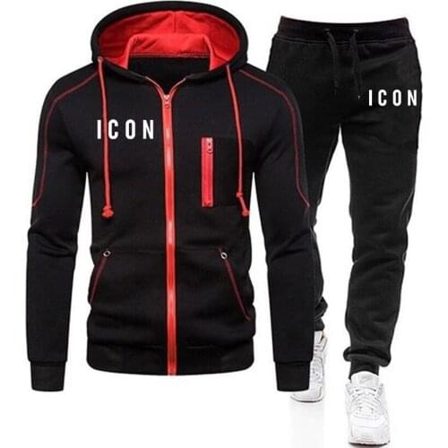 Mens European and American autumn and winter street youth sports hoodie ICON printed hoodie casual fashion fleece mens suit
