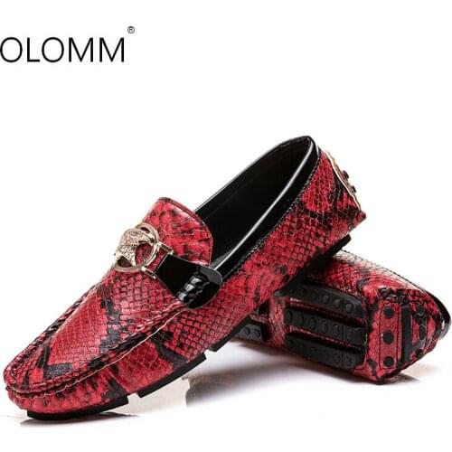 Men Loafers Driving Shoes Soft Casual Shoes Men Flats Men Shoes Leather Loafers Large Size 38-48 Male Slip on Snake Skin Shoes