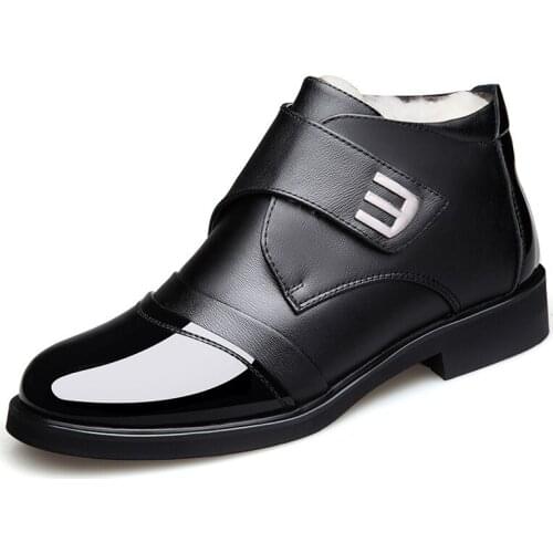 N52 Winter High Top Shoes with Velvet Mens Shoes with Thick Winter Warm Cotton Shoes Leather Business Casual Shoes Cotton Shoes