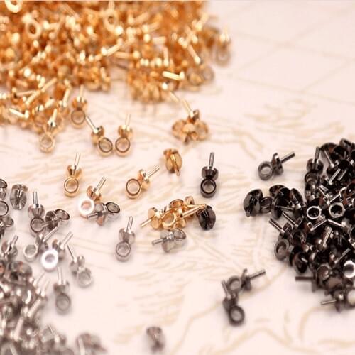 50pcs 3 4 5 6mm Copper Cup Pearl Screw Eye Pin Bail Peg Connector Bail Cap Pendantsfor Half-drilled Beads Jewelry Making