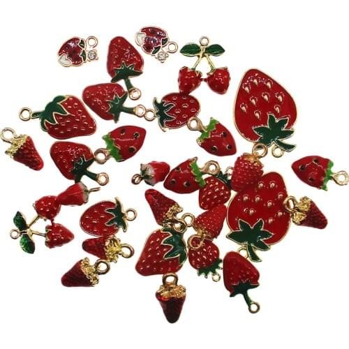 10pcs/lot Fruit series of Strawberry Charm Pendants Strawberry Enamel Fruit Charms for DIY Jewelry Handmade Finding XL707