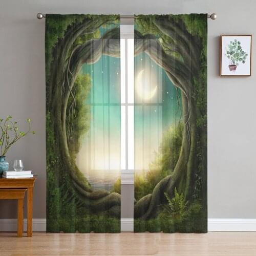 Jungle Moon Dream Curtains For Living Room Luxury Baby Bedroom Tulle Curtains Kitchen Study Room Modern Style Sheer Curtains