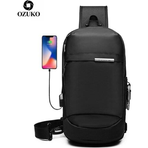 OZUKO New Crossbody Bags Men Fashion Messenger Sling Bag Male Waterproof Short Travel Chest Bag USB Single Shoulder Strap Pack