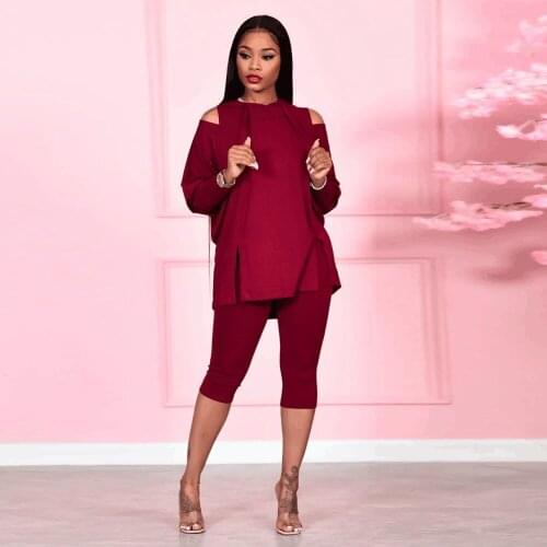 Off Shoulder Hooded Long Sleeve Loose Hoodie Sweatshirt Knee Length Pant Plus Size Two Piece Set for Women Loungewear Tracksuit
