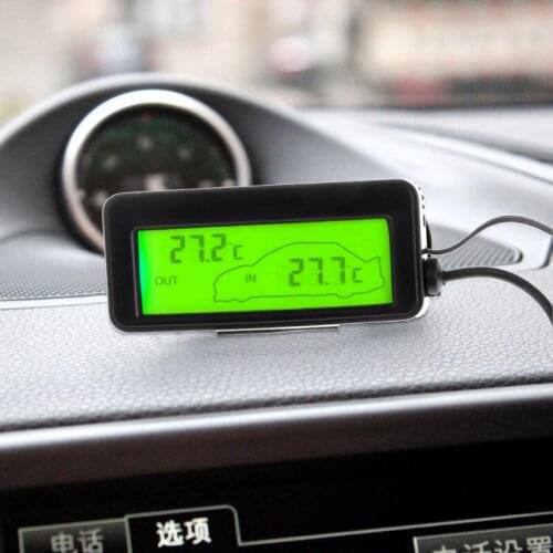 Thermometer,Mini Digital Car LCD Display Indoor Outdoor Thermometer 12V Vehicles 1.5m Cable Sensor