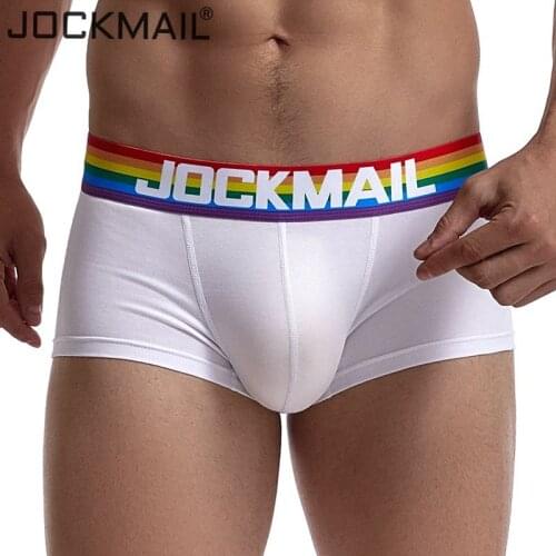 Jockmail Sexy underwear men boxer Rainbow Stripe boxershorts men Low-Rise Breathable underpants Pouch gay underwear hot pants